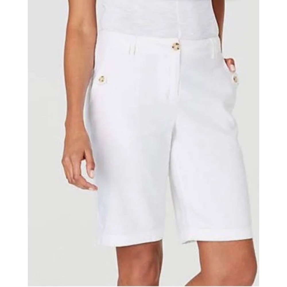J. Jill Linen Stretch Shorts Womens Sz 20 White Elastic Waist Pockets Bermuda